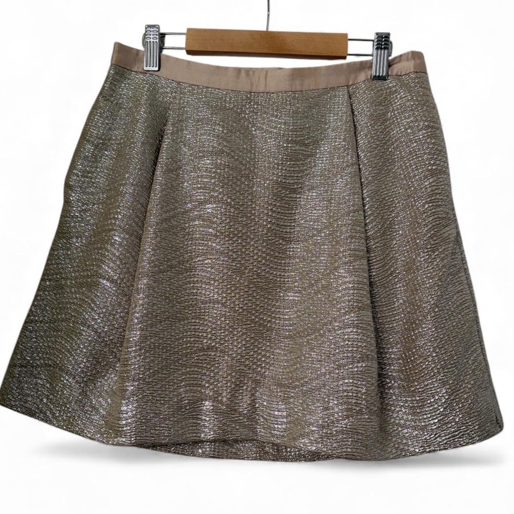 Tory Burch Metallic Gold A-Line Mini‎ Skirt XS Party Holiday Cocktail